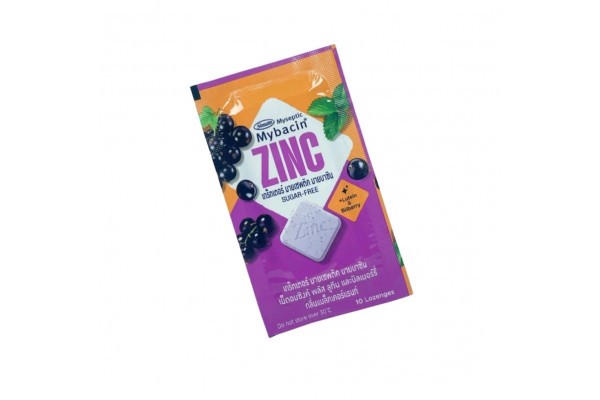 Пастилки от боли в горле и кашля Mybacin "Цинк + лютеин и экстракт черники" со вкусом черной смородины 10 пастилок