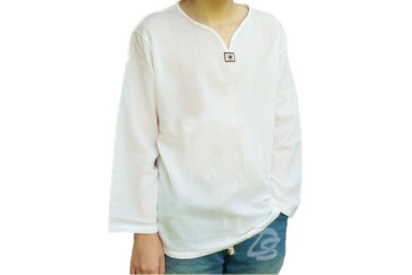 Хлопковая тайская рубашка V-Neck Cotton White V Neck Shirt Style