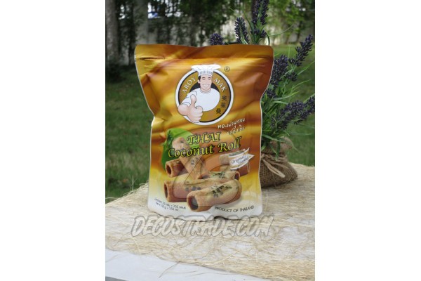 Хрустящие трубочки на кокосовом молоке с кунжутом от Aroy Mak, Thai coconut roll, 100 гр