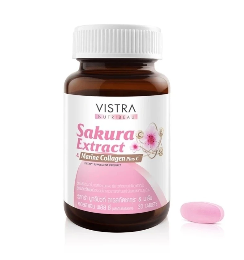 Омолаживающий комплекс с морским коллагеном и экстрактом сакуры Vistra Sakura extract 30 таблеток