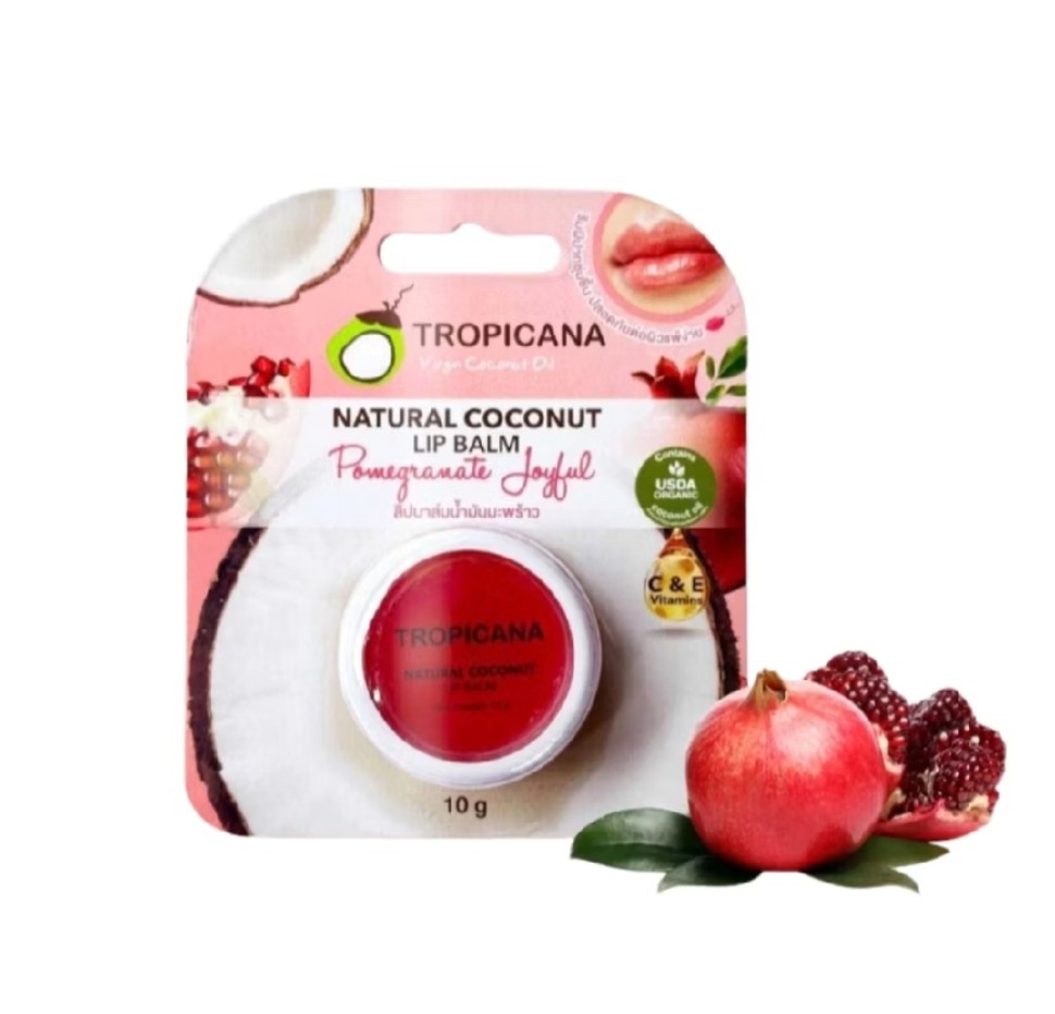 Натуральный кокосовый бальзам для губ «Гранат» от Tropicana, Natural Coconut Lip Balm «Pomerganate Joyful», 10 гр
