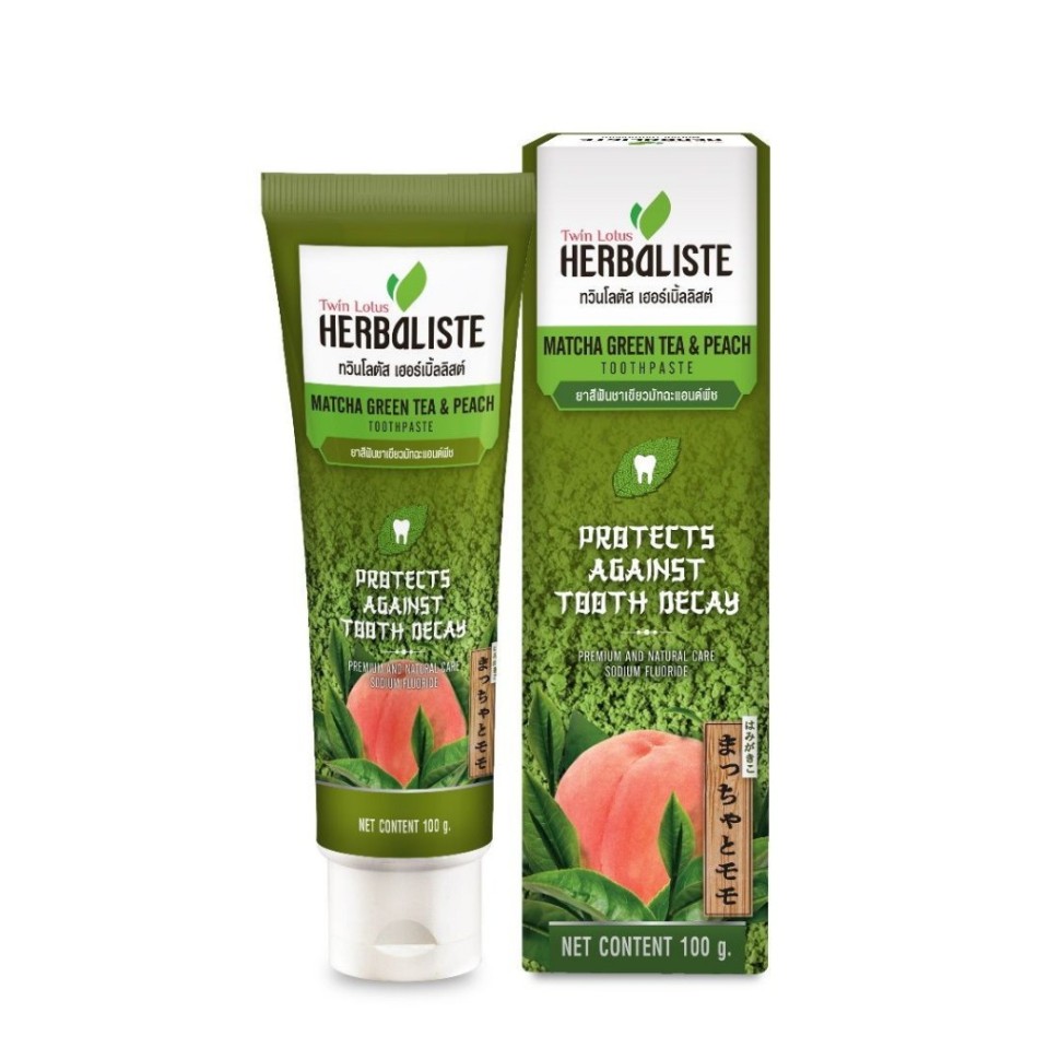 Зубная паста Twin Lotus Herbalist с экстрактом зелёного чая матча и персика 100 гр