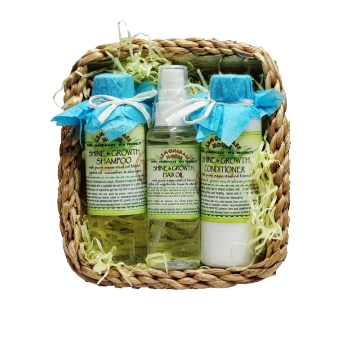 Подарочный набор для волос Lemongrass House "Блеск и Рост" Шампунь, Кондиционер и Масло для волос в подарочной корзинке