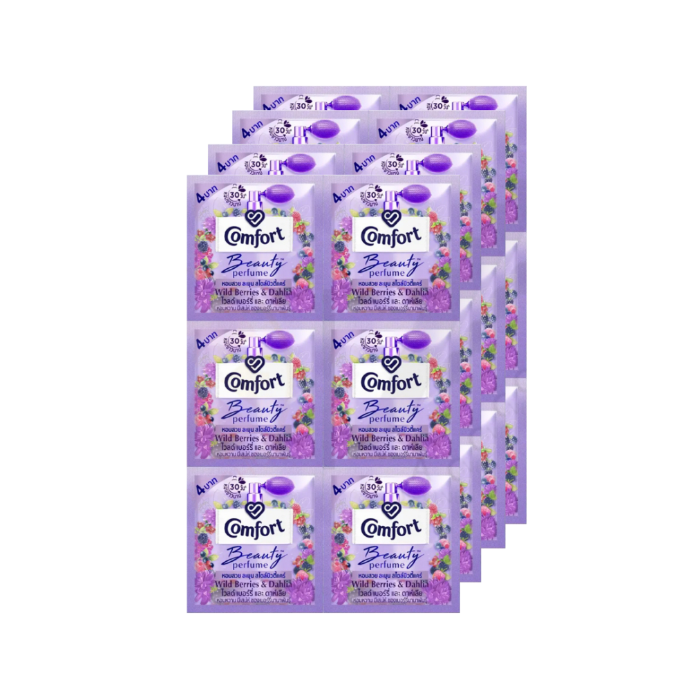 (Упаковка 24 шт) Кондиционер для стирки белья Comfort Beauty perfume softener Wild berries and Bahlia 17 мл x 24 шт