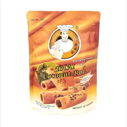 Хрустящие трубочки на кокосовом молоке с кунжутом от Aroy Mak, Thai coconut roll, 100 гр